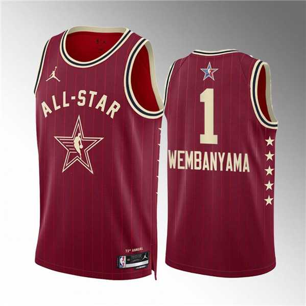 Mens 2024 All-Star #1 Victor Wembanyama Crimson Stitched Basketball Jersey->2024 all star->NBA Jersey